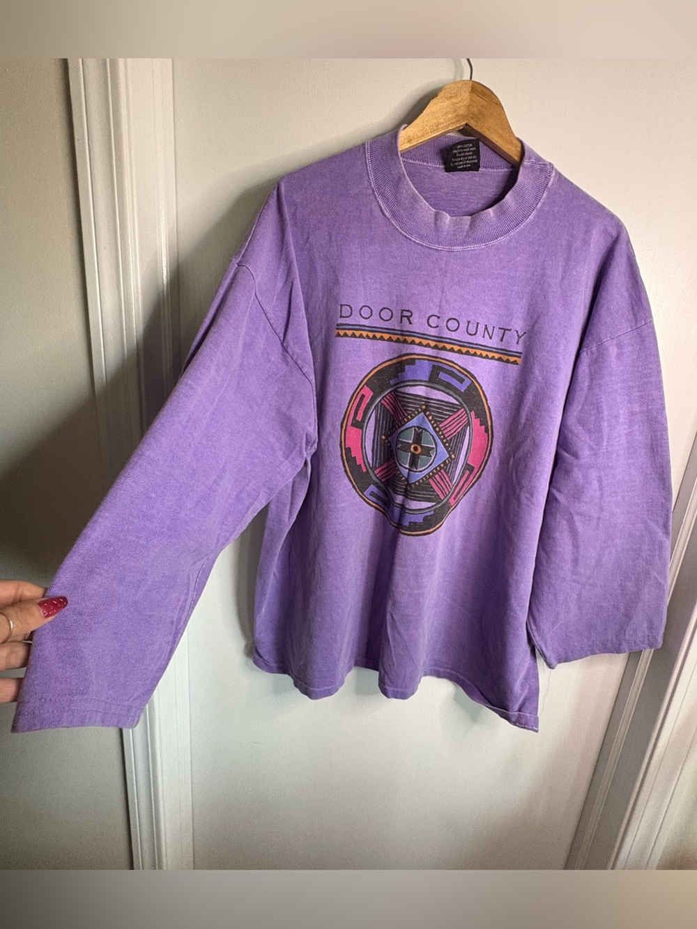 Vintage Sz XL SDI Cotton Door County New Ag Design MockNeck Long-Sleeve T-Shirt